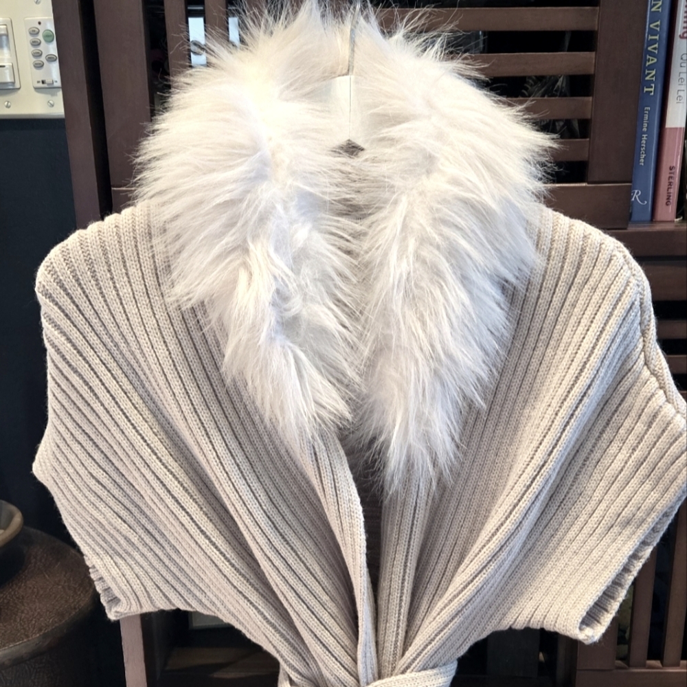 Faux Fur Woven Knit Cap Sleeve Cardigan